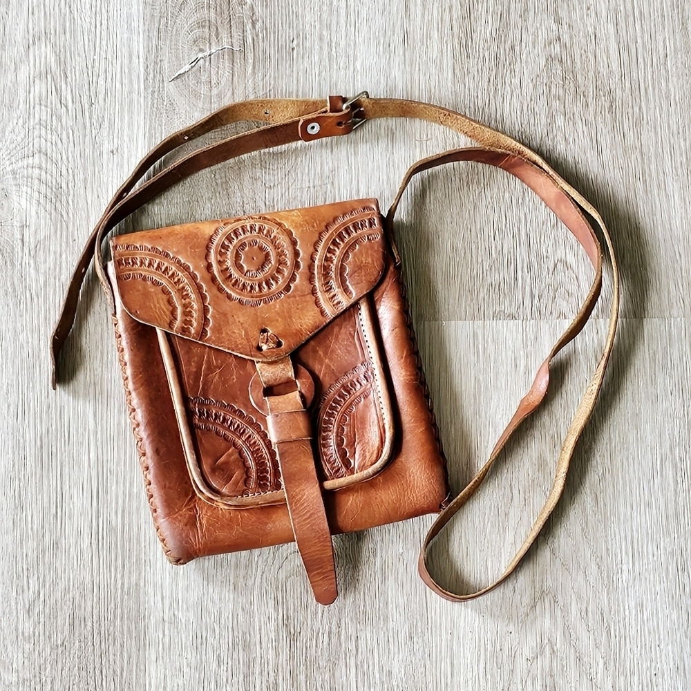 Vintage Tooled Leather Crossbody Bag - Picture 1 of 4